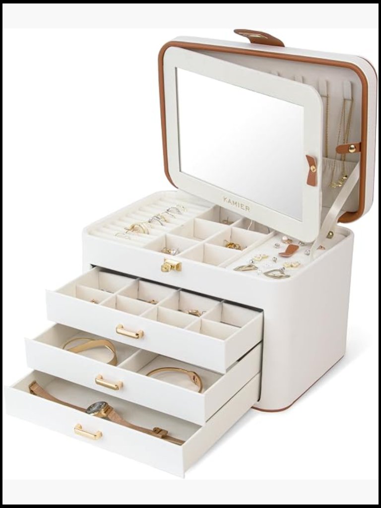 4 Layer Jewelry Organizer Box With Mirror Drawers Storage Case For Earrings